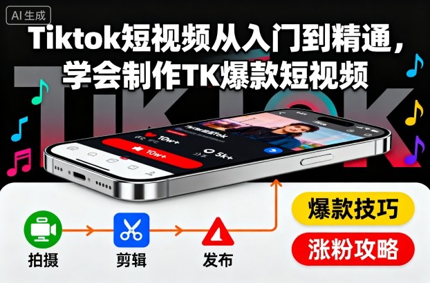 Tiktok短视频从入门到精通，学会制作TK爆款短视频-一起网赚吧