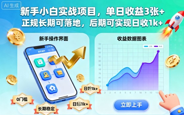 新手小白实战项目，单日收益3张+，正规长期可落地，后期可实现日收1k+【揭秘】-一起网赚吧