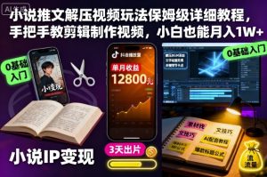 小说推文解压视频玩法保姆级详细教程，手把手教剪辑制作视频，小白也能月入1W+-一起网赚吧