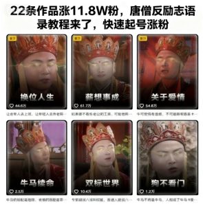 22条作品涨11.8W粉,唐僧反励志语录教程来了,快速起号涨粉-一起网赚吧
