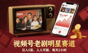 视频号老剧明星赛道,日入5张,人人可做,每天2小时-一起网赚吧
