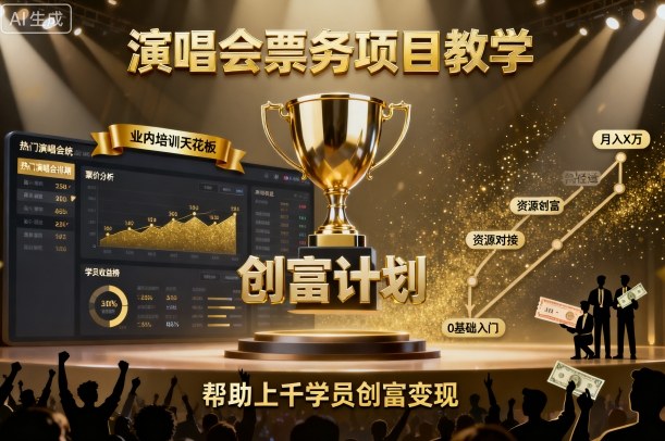 演唱会票务项目教学，业内培训天花板，帮助上千学员创富变现-一起网赚吧