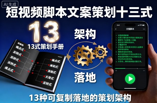 短视频脚本文案策划十三式，13种可复制落地的策划架构-一起网赚吧