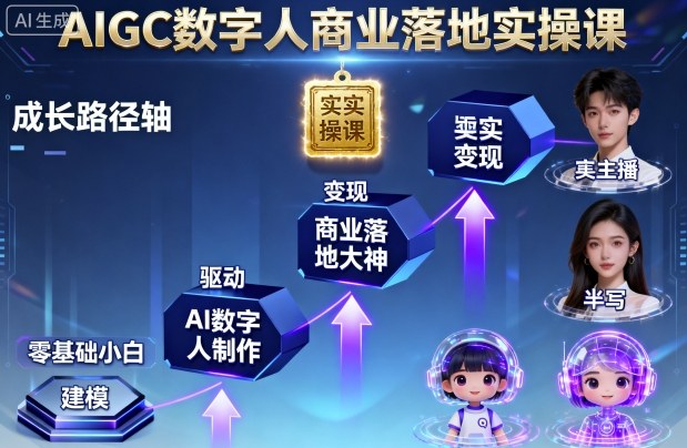 AIGC数字人商业落地实操课，从零基础小白到AI数字人大神-一起网赚吧