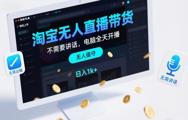 淘宝无人直播带货，不需要出镜，不需要讲话，电脑全天开播，轻松上手，日入1k+【揭秘】-一起网赚吧
