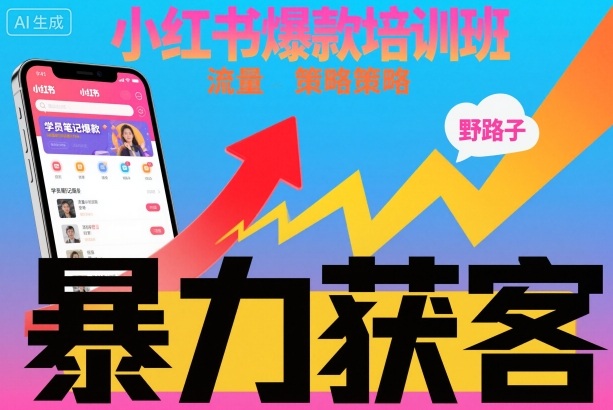 小红书爆款培训班，小红书获客野路子流量打法，暴力持续获客-一起网赚吧