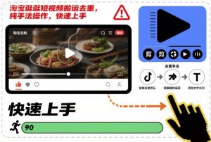 淘宝逛逛短视频搬运去重，纯手法操作，快速上手-一起网赚吧