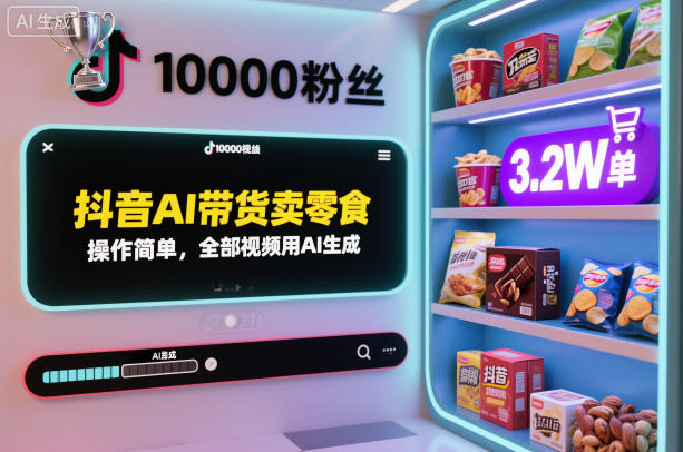 抖音AI带货卖零食，操作简单，全部视频用AI生成，一万粉丝，卖了3.2W单-一起网赚吧