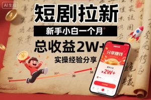 短剧拉新新手小白一个月总收益2W+实操经验分享-一起网赚吧