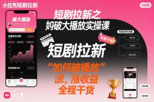 短剧拉新之小红书如何破大播放实操课，如何破播放，涨收益，全程干货-一起网赚吧