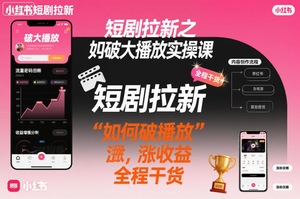 短剧拉新之小红书如何破大播放实操课，如何破播放，涨收益，全程干货-一起网赚吧