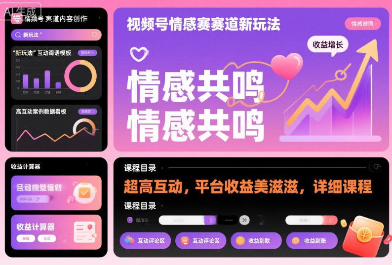 视频号情感赛道新玩法，超高互动，平台收益美滋滋，详细课程-一起网赚吧