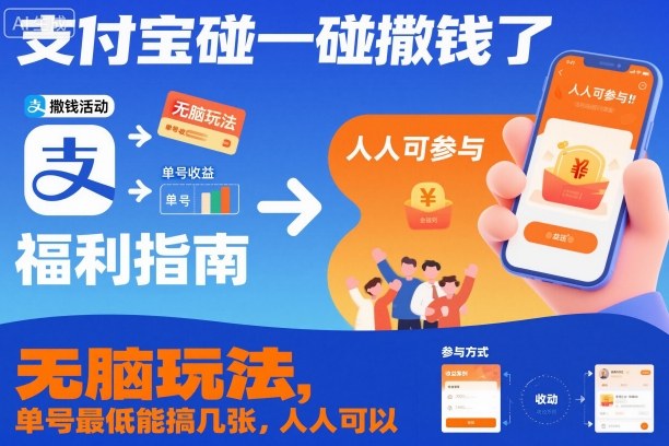 支付宝碰一碰撒钱了，无脑玩法，单号最低能搞几张，人人可以撸【揭秘】-一起网赚吧