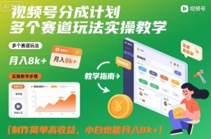 视频号分成计划多个赛道玩法实操教学，制作简单高收益，小白也能月入8k+-一起网赚吧