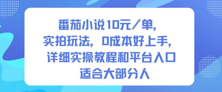 番茄小说10米每单，实拍玩法，0成本好上手，详细实操教程和平台入口适合大部分人-一起网赚吧
