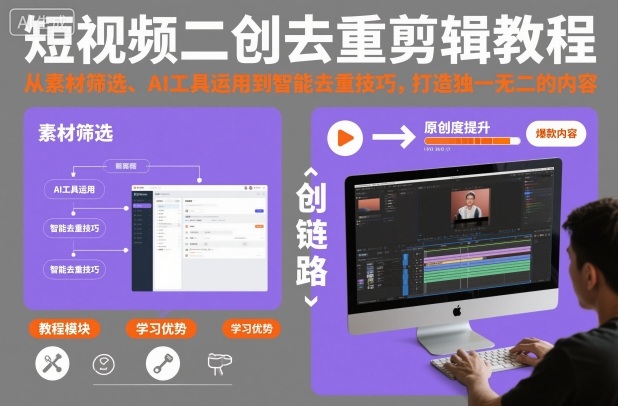短视频二创去重剪辑教程，从素材筛选、AI工具运用到智能去重技巧，打造独一无二的内容-一起网赚吧