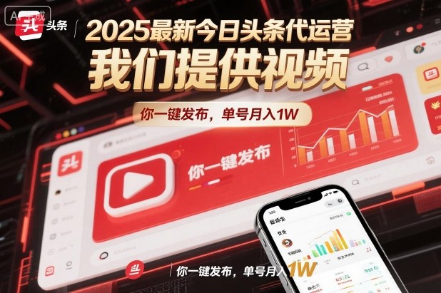 2025最新今日头条代运营，我们提供视频，你一键发布，单号月入1W【揭秘】-一起网赚吧