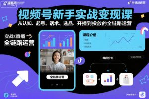 视频号新手实战变现课,从认知、起号、话术、选品、开播到投放的全链路运营-一起网赚吧