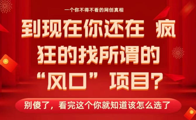 马上26年了，你还在找所谓的风口项目？别傻了，看完这个你全都懂了！【揭秘】-一起网赚吧