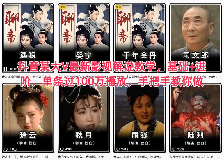 抖音某大V最新影视解说教学，基础+进阶，单条过100万播放，手把手教你做-一起网赚吧