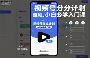 视频号分成计划实操流程，小白必学入门课-一起网赚吧