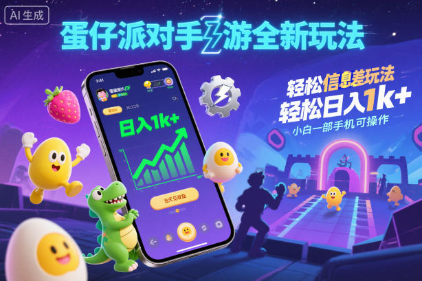 蛋仔派对手游全新玩法，轻松日入1k+，风口信息差玩法，当天见收益，小白一部手机可操作-一起网赚吧