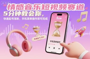 情感音乐短视频赛道，5分钟教会你，快速起号涨粉，手机简单操作即可完成-一起网赚吧