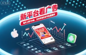 新平台看广告，养好机一条0.3到5米，每天上限100条，支持苹果安卓可批量操作-一起网赚吧