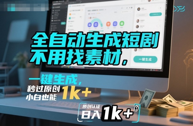 全自动生成短剧，不用找素材，不用剪辑，一键生成，秒过原创，小白也能轻松日入1k+【揭秘】-一起网赚吧