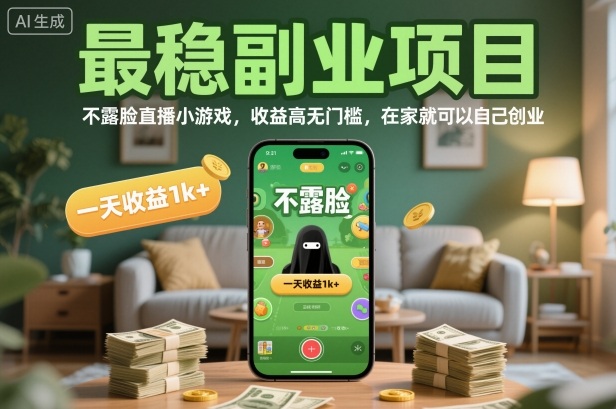 最稳副业项目，不露脸直播小游戏，收益高无门槛，一天收益1k+，在家就可以自己创业【揭秘】-一起网赚吧