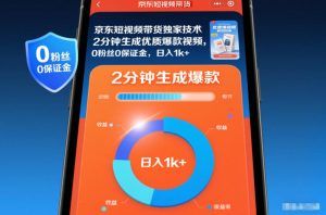 京东短视频带货独家技术，2分钟生成一条优质爆款视频，0粉丝0保证金，日入1k+【揭秘】-一起网赚吧