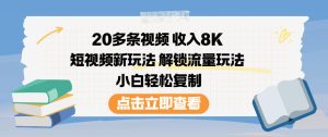 20多条视频收入8K，短视频新玩法，解锁流量玩法，小白轻松复制-一起网赚吧