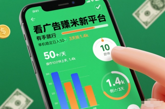 看广告賺米新平台，有手就行，单机稳定日入50+，操作10分钟上手，3天搞了1.4k【揭秘】-一起网赚吧