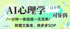 AI一键生成心理学简笔画视频,一刀不剪无需剪辑,可批量可矩阵,带书带素材带资料带徒弟-一起网赚吧
