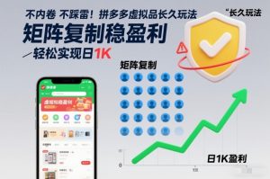 不内卷不踩雷!拼多多虚拟品长久玩法,矩阵复制稳盈利,轻松实现日1K【揭秘】-一起网赚吧