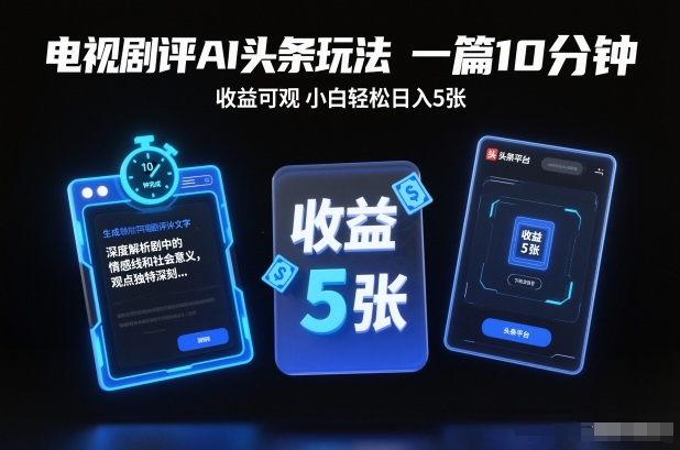 电视剧评AI头条玩法，一篇10分钟，收益可观，小白轻松日入5张+【独家】-一起网赚吧