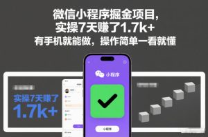 微信小程序掘金项目，实操7天賺了1.7k+，有手机就能做，操作简单一看就懂【揭秘】-一起网赚吧