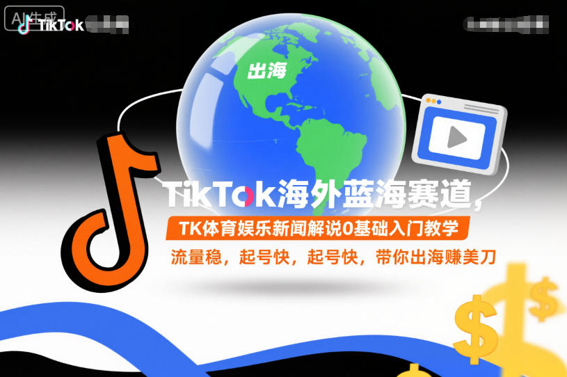TikTok海外蓝海赛道，TK体育娱乐新闻解说0基础入门教学，流量稳，起号快，带你出海賺美刀-一起网赚吧