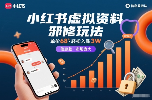 小红书虚拟资料邪修玩法，单价68，轻松入账3W，信息差玩法，市场庞大-一起网赚吧