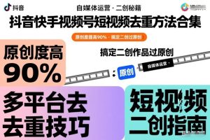 抖音快手视频号短视频去重方法合集，原创度提高90%，搞定二创作品过原创-一起网赚吧