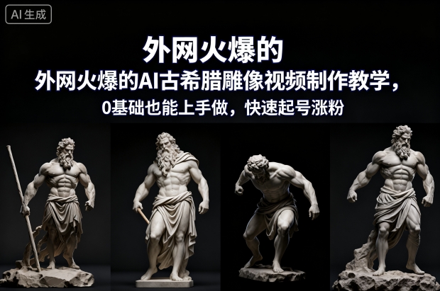 外网火爆的AI古希腊雕像视频制作教学，0基础也能上手做，快速起号涨粉-一起网赚吧