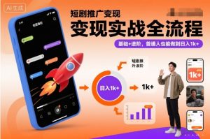 短剧推广变现实战全流程,基础+进阶,普通人也能做到日入1k+-一起网赚吧