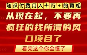 知识付费月入10个W的真相，做网创项目这一个就够了，不要再疯狂的找所谓的风口项目【揭秘】-一起网赚吧