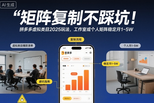 矩阵复制不踩坑！拼多多虚拟类目2025玩法，工作室或者个人矩阵稳定月1-5W【揭秘】-一起网赚吧