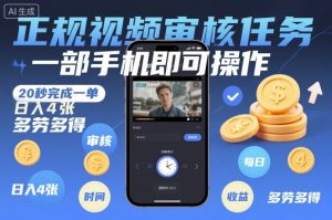 正规视频审核任务,一部手机即可操作,20秒完成一单,日入4张,多劳多得【揭秘】-一起网赚吧