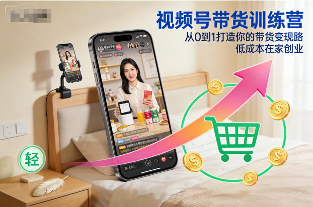 视频号带货训练营，从0到1打造你的带货变现路，低成本在家创业-一起网赚吧