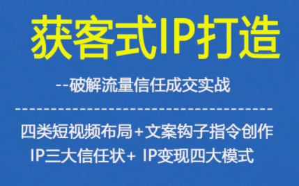 获客型IP打造，破解流量信任成，四类短视频布局+文案钩子指令创作IP三大信任状+IP变现四大模式-一起网赚吧
