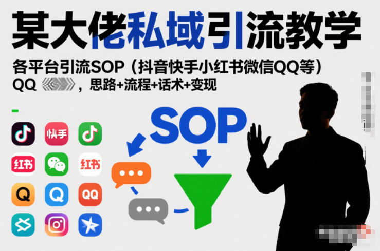 某大佬私域引流教学，各平台引流SOP（抖音快手小红书微信QQ等），思路+流程+话术+变现-一起网赚吧