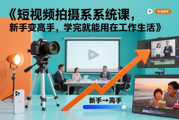 短视频拍摄系统课，新手变高手，学完就能用在工作生活-一起网赚吧