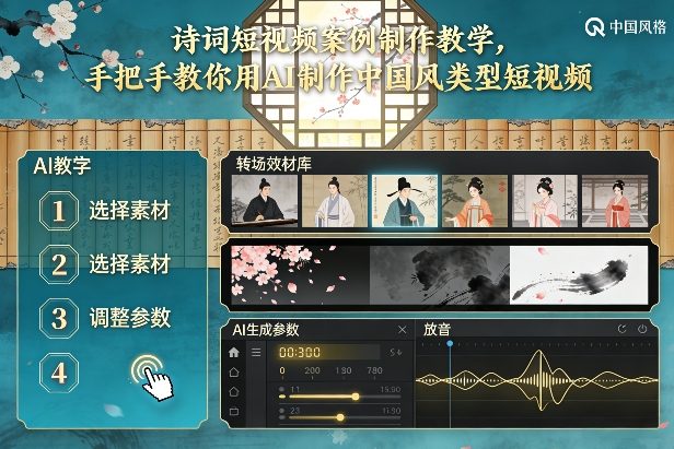 古诗词短视频案例制作教学，手把手教你用AI制作中国风类型短视频-一起网赚吧